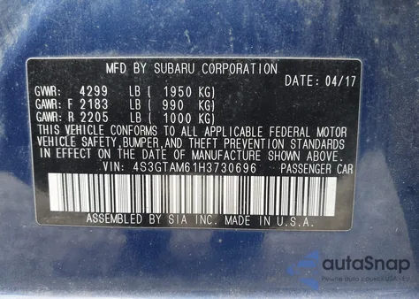 2017 Subaru Impreza 2.0I Sport from USA, damaged, VIN 4S3GTAM61H3730696